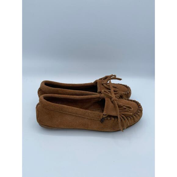 Minnetonka Suede Fringe Moccasins Womens Sz 7.5 Leather Softsole Loafers Slip-On - Picture 3 of 8